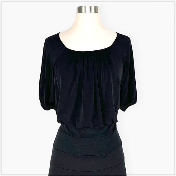 Max and Cleo BCBG Black Blouson Jersey Top with Bandage Knit Skirt Dress 6 - Picture 2 of 4